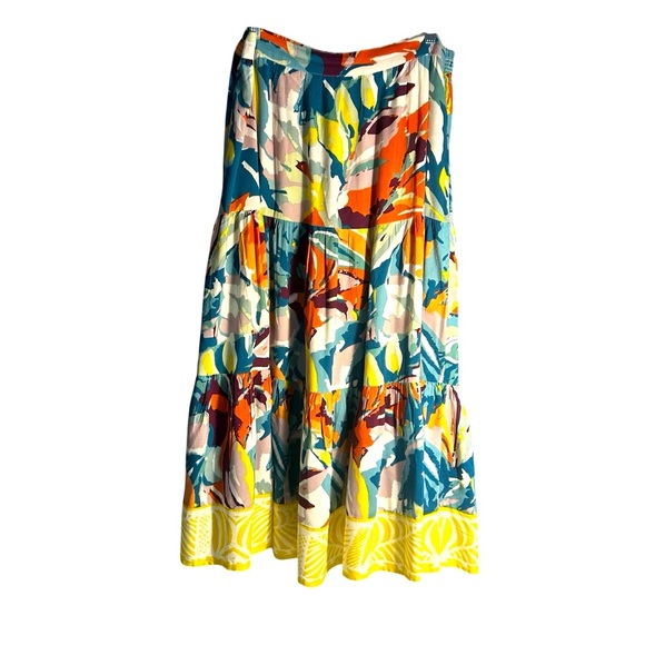 Soft Surroundings Kara Floral Midi Tiered Tropical Flowy Abstract Skirt Sz Med - Picture 1 of 12